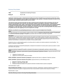 Cysteamine-Containing Products Policy #: Rx.01.136