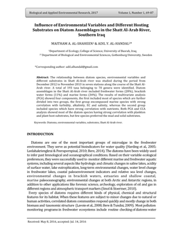 Influence of Environmental Variables and Different Hosting Substrates on Diatom Assemblages in the Shatt Al-Arab River, Southern Iraq