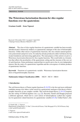 The Weierstrass Factorization Theorem for Slice Regular Functions Over the Quaternions