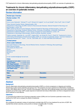 178 Treatments for Chronic Inflammatory Demyelinating Polyradiculoneuropathy (CIDP): an Overview of Systematic Rev