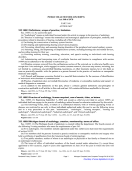 PUBLIC HEALTH CODE (EXCERPT) Act 368 of 1978 PART 168. AUDIOLOGY 333.16801 Definitions; Scope of Practice; Limitation