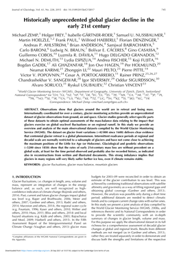 Historically Unprecedented Global Glacier Decline in the Early 21St Century