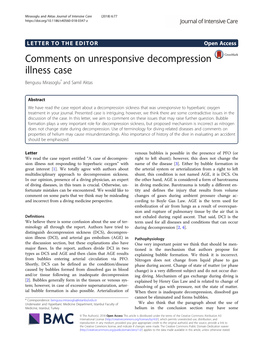 Comments on Unresponsive Decompression Illness Case Bengusu Mirasoglu* and Samil Aktas