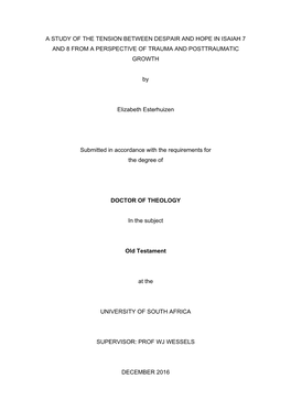 A Study of the Tension Between Despair and Hope in Isaiah 7 and 8 from a Perspective of Trauma and Posttraumatic Growth
