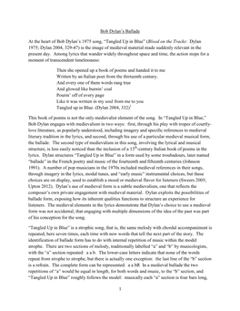 “Tangled up in Blue” (Blood on the Tracks: Dylan 1975; Dylan 2004, 329-47) Is the Image of Medieval Material Made Suddenly Relevant in the Present Day