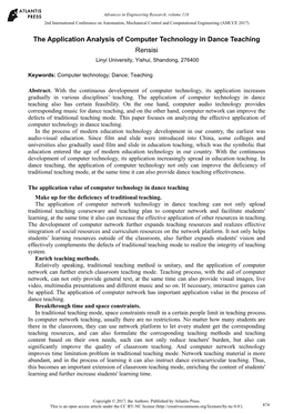 The Application Analysis of Computer Technology in Dance Teaching Rensisi Linyi University, Yishui, Shandong, 276400