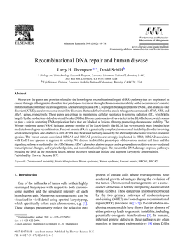 Recombinational DNA Repair and Human Disease Larry H