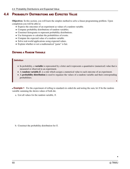 4.4 Probability Distributions and Expected Value 4.4P Robability Distributions and Expected Value