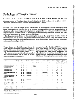 Pathology of Tangier Disease