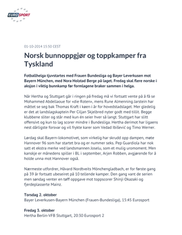 Norsk Bunnoppgjør Og Toppkamper Fra Tyskland