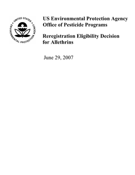 Reregistration Eligibility Decision (RED) for Allethrin Stereoisomers