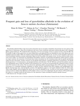 Frequent Gain and Loss of Pyrrolizidine Alkaloids in the Evolution of Senecio Section Jacobaea (Asteraceae)