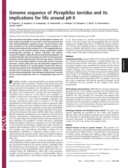 Genome Sequence of Picrophilus Torridus and Its Implications for Life Around Ph 0