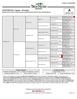 Tapizar -- Drumette a Based on the Cross of Tapit and His Sons/Hennessy and His Sons and Grandsons Variant = 2.67