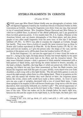 HYDRIA-FRAGMENTS in CORINTH 309 Company of Orientals on a Solemn Occasion? Not in Life, Either in the Orient Or in Greece