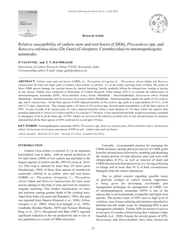 Relative Susceptibility of Cashew Stem and Root Borers (CSRB), Plocaederus Spp