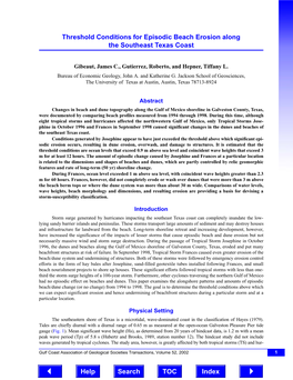 Threshold Conditions for Episodic Beach Erosion Along the Southeast Texas Coast