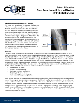 Patient Education Open Reduction with Internal Fixation (ORIF) Distal Humerus