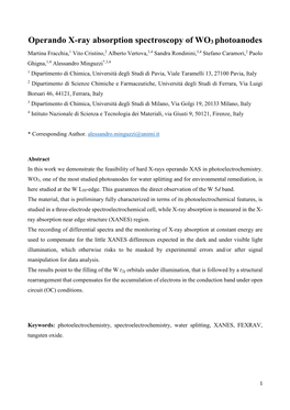 Operando X-Ray Absorption Spectroscopy of WO3 Photoanodes