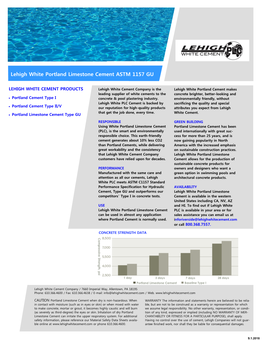 Lehigh White Portland Limestone Cement ASTM 1157 GU