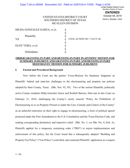 ENTERED UNITED STATES DISTRICT COURT October 08, 2019 SOUTHERN DISTRICT of TEXAS David J