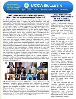 UCCA Bulletin St April 2021… Our 81 Year of Service to the Community