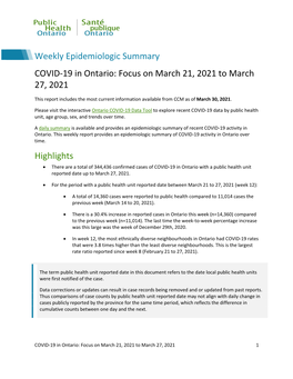 COVID-19 in Ontario: Focus on March 21, 2021 to March 27, 2021