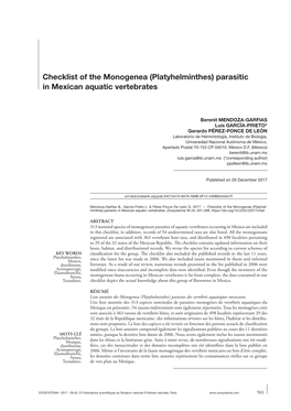 (Platyhelminthes) Parasitic in Mexican Aquatic Vertebrates