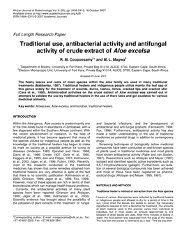 Traditional Use, Antibacterial Activity and Antifungal Activity of Crude Extract of Aloe Excelsa
