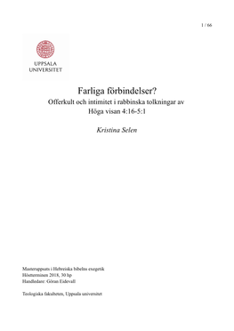 Farliga Förbindelser? Offerkult Och Intimitet I Rabbinska Tolkningar Av Höga Visan 4:16-5:1