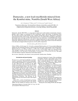 Damaraite, a New Lead Oxychloride Mineral from the Kombat Mine, Namibia (South West Africa)