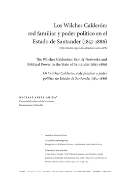 Los Wilches Calderón: Red Familiar Y Poder Político En El Estado De Santander (1857-1886)