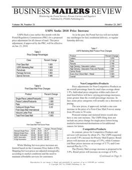 BUSINESS MAILERS REVIEW Monitoring the Postal Service, Private Carriers and Suppliers Published by PNMSI Publishing Co