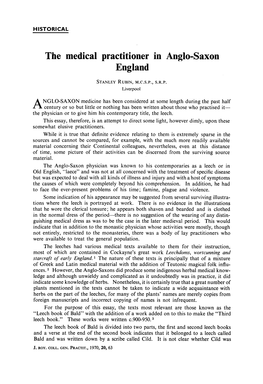 The Medical Practitioner in Anglo-Saxon England