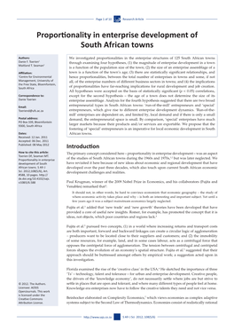 Proportionality in Enterprise Development of South African Towns