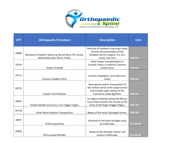 CPT Orthopaedic Procedure Description Cost