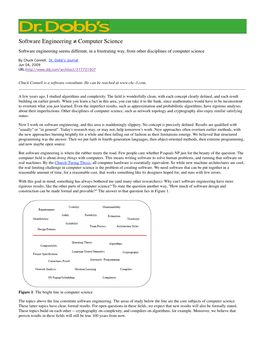 Dr. Dobb's | Software Engineering ≠ Computer Science | June 4, 2009