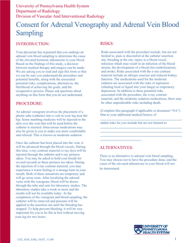 Consent for Adrenal Venography and Adrenal Vein Blood Sampling