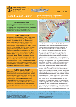 Desert Locust Bulletin Forecast Until Mid-June 2020