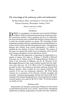 The Mineralogy of the Antimony Oxides and Antimonates