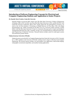 Introduction of Software Engineering Concepts for Electrical and Computer Engineering Students and Application to Senior Projects