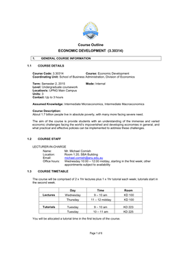 Course Outline ECONOMIC DEVELOPMENT (3.30314)