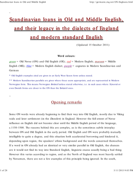 Scandinavian Loans in Old and Middle English