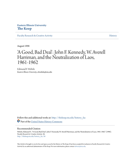 John F. Kennedy, W. Averell Harriman, and the Neutralization of Laos, 1961-1962 Edmund F