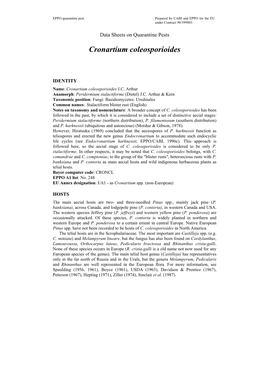 Data Sheet on Cronartium Coleosporioides