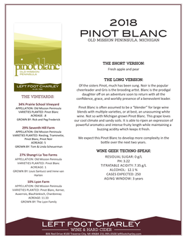 2018 Pinot Blanc Old Mission Peninsula, Michigan