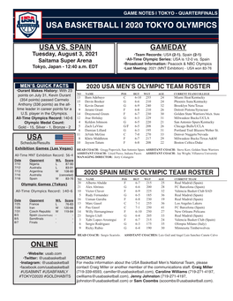 Game Notes | Tokyo - Quarterfinals Usa Basketball | 2020 Tokyo Olympics