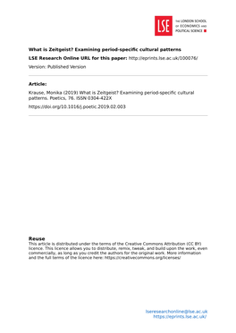 What Is Zeitgeist? Examining Period-Specific Cultural Patterns LSE Research Online URL for This Paper: Version: Published Version