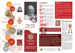 Pope Saint John XXIII in Numbers Did You Know? the Second Vatican Council