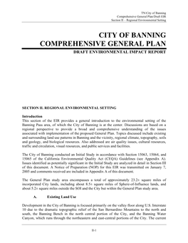 City of Banning Comprehensive General Plan/Draft EIR Section II – Regional Environmental Setting